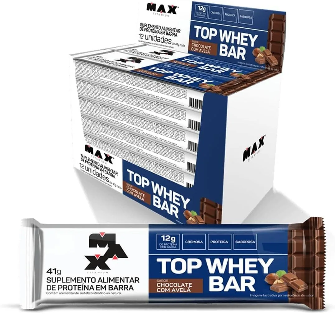 Max Titanium Top Whey Bar 12 Unidades De 41G (Chocolate Com Avelã)