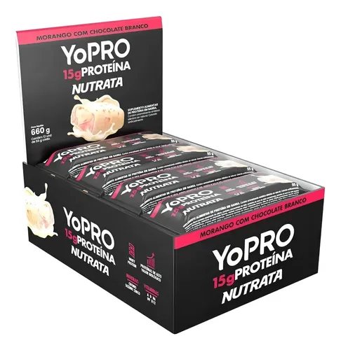 Nutrata Yopro 55g C/ 12 Barras - Morango Com Chocolate Branco