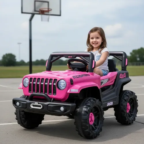 Jipe Infantil Elétrico 12v Carrinho Controle Remoto Música Brinq Kids Rosa 127/220v