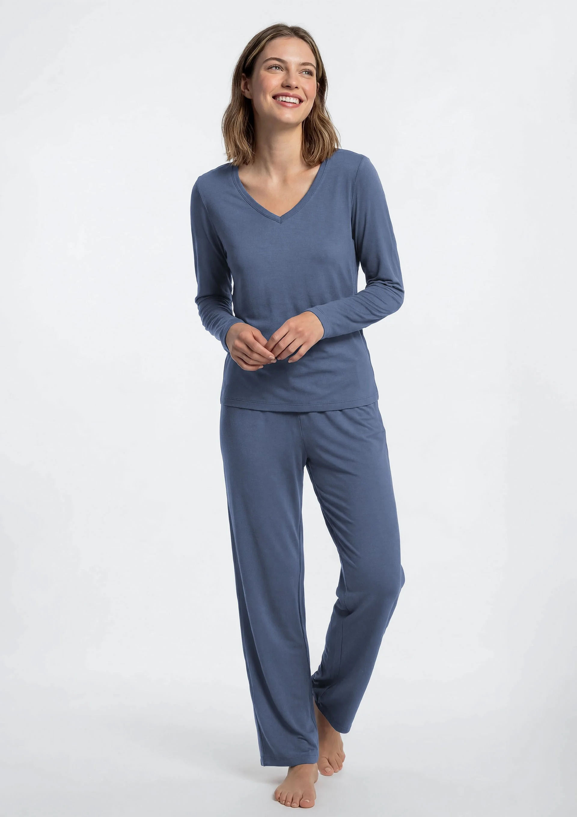 Pijama Longo Feminino Em Fleece - Azul