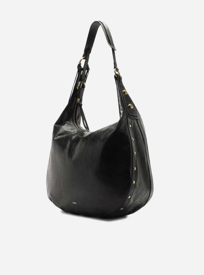 Bolsa Hobo Preta Couro Grande Franjas