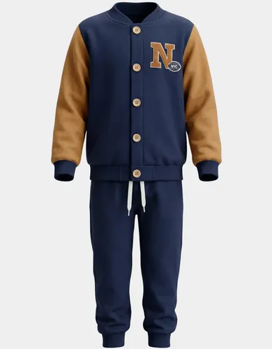 Conjunto Moletom Infantil Colegial Menino Escola Flanelado 6 Marinho/bege Lisa