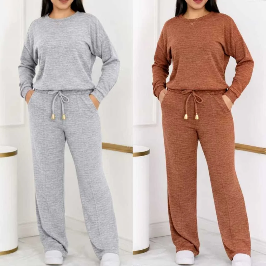 Conjunto Feminino Lanzinha Ribi  canelada Gola lisa 2 Peças Blusa e  Pantalona moda Inverno 2026