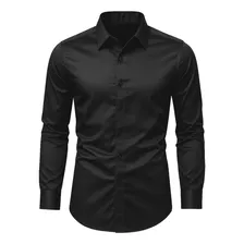 Camisa Social Masculina Slim Fit Premium Passa Facil Preto Liso G