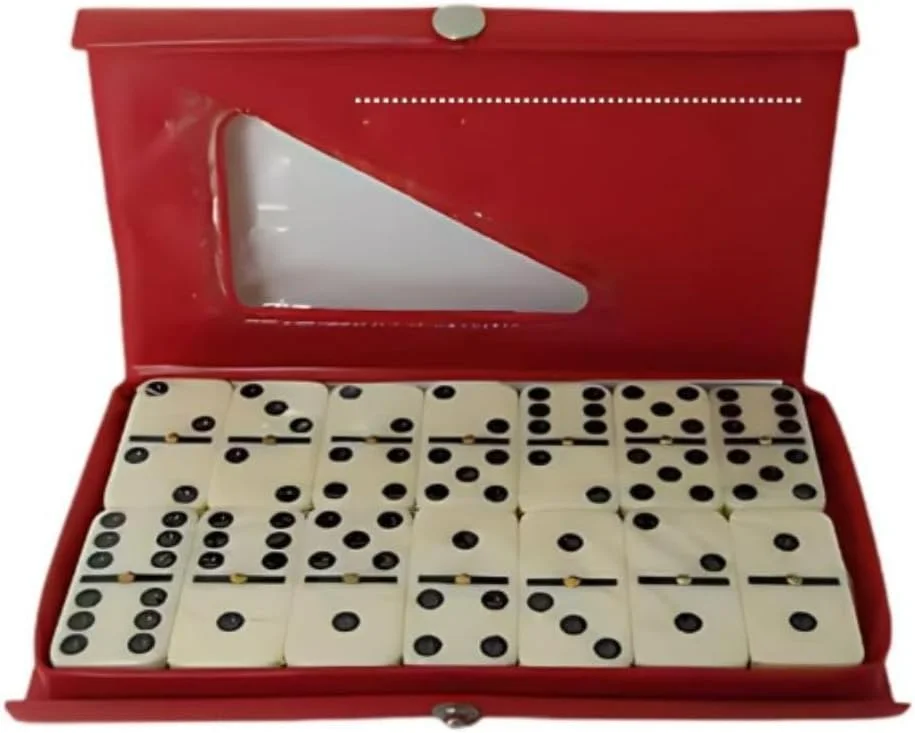 Jogo de Dominó Profissional Pequeno com 28 Peças Estojo Compacto, Mini Dominó de Mesa para Viagem Lazer Família e Amigos (Vermelho)