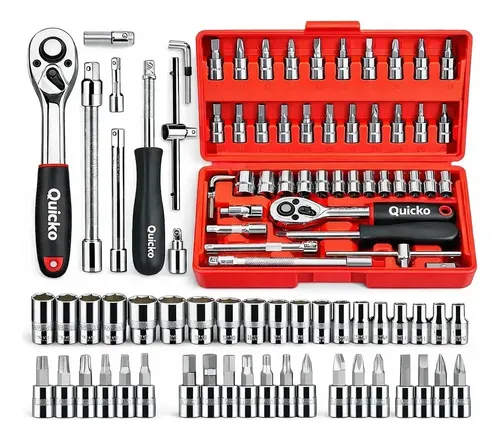 Kit Ferramentas Quicko 46 Peças Com Soquetes E Chaves Para Carro E Casa Vermelho