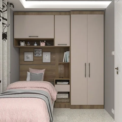 Quarto de Canto Solteiro com Guarda Roupas Cabeceira Paris Luciane Móveis