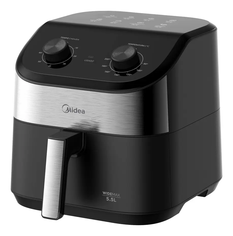 Fritadeira Air Fryer 5,5l Widemax Com Interior De Alumínio 1900w Midea Preto 127v