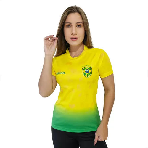 Camisa Dry Feminina Bolldor Brasil Torcedor Babylook Amarelo B22 M