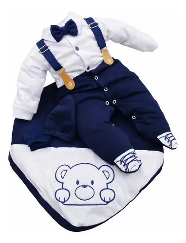Kit Saida Maternidade Menino Suspensório Azul Marinho Azul-marinho P