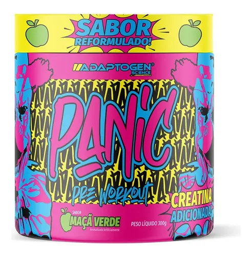 Suplemento Em Pó Adaptogen Science Panic Pré Treino Com Creatina Pote 300g Sabor Maçã Verde