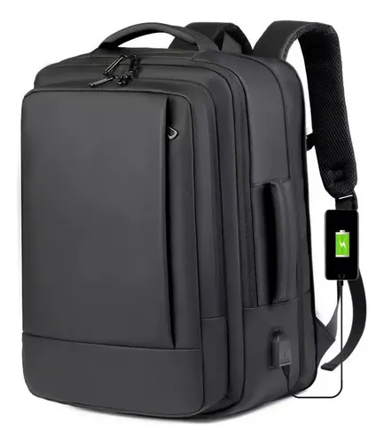 Mochila Dos Homens Com Faixa Impermeável Para Expansão Preto Liso