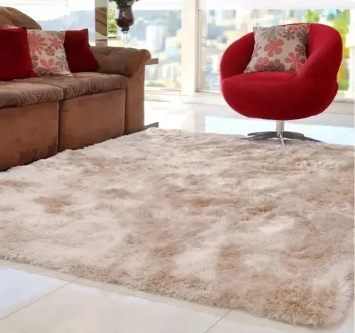Tapete Peludo Felpudo Sala Shaggy Luxo 100x150 Cor Bege Mesclado 1.4 M 1 M