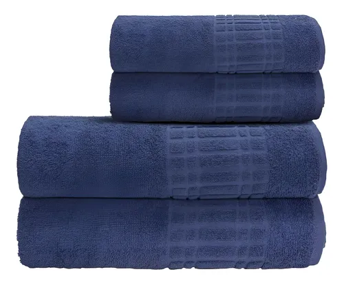 Jogo De Toalha Banho 4 Peças 100 Algodão 400 Gr/m Loft Camesa Azul-marinho Liso