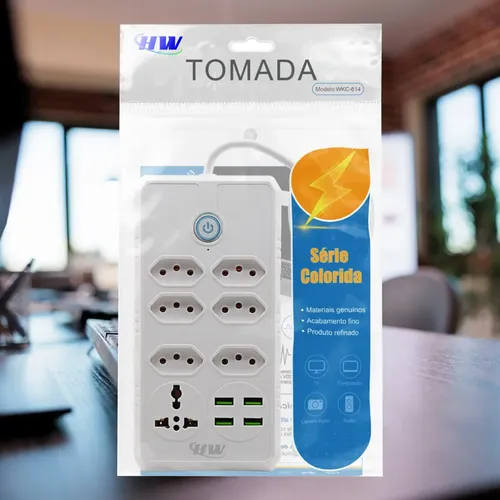 Extensão Elétrica 6 Tomadas E 1 Universal + 4 Usb Carregamento Rápido Bivolt Com Cabo Reforçado - Hw Branco 127/220v