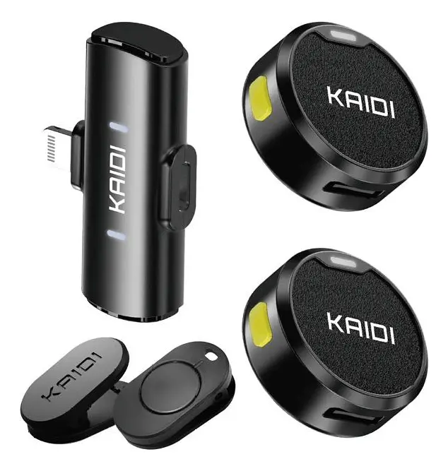 Microfone Sem Fio Lapela Kaidi Kmf4-a Imã Duplo Anti Ruído Para iPhone 11 12 13 14 Preto