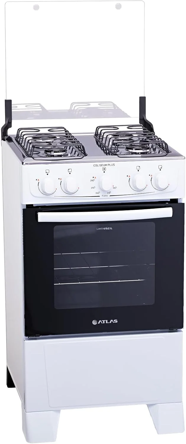 Fogão Atlas 4 Bocas Mesa de Inox Coliseum Plus Branco