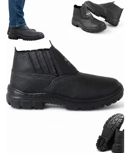 Bota Botina Segurança Trabalho Couro Resistente Epi Bico Pvc
