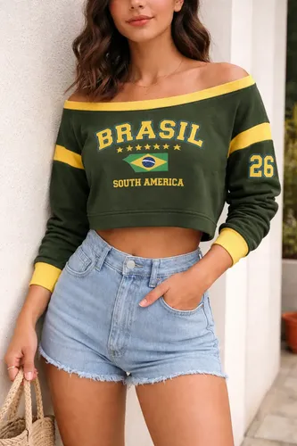 Blusa Feminina Frio Brasil Copa Forrada Quente Luxo Cropped Verde Brasil M(36-38)