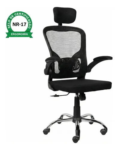 Cadeira Escritório Ergonômica Ajuste Lombar Laudo Nr-17 Giratória Office Estofado Tecido/mesh Marca Brin7 Modelo B7-001-pt Preto Malha