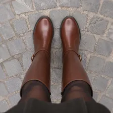Bota Feminina Montaria Cano Longo Bico Redondo Salto Bloco