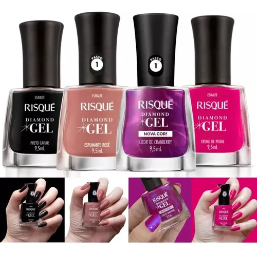 Kit 7 Esmalte Gel Risqué Diamond Gel - Variantes Kit 4 Cores Opção 1