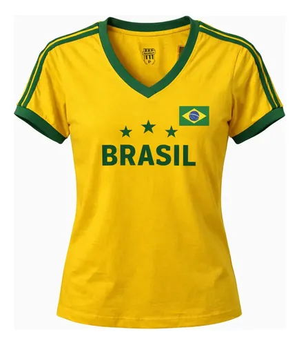 Camisa Brasil Retrô Feminina Algodão Premium Licenciada Amarelo G