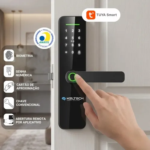 Fechadura Digital Keltech Kt-1000 Biométrica Senha App Tuya Cor Preto