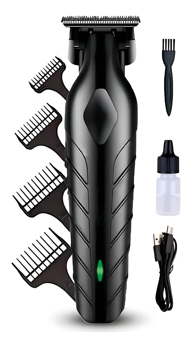 Máquina De Corte Acabamento Com Visor Led Profissional + Brinde Cabelo Pelo Barbear Trimmer Maquininha Detalhes Sem Fio Preto 127/220v