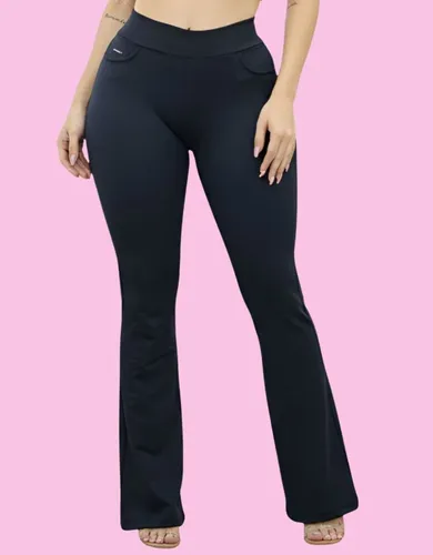 Calça Flare Legging Bailarina Cintura Alta Poliamida Grossa Preto Lisa Gg