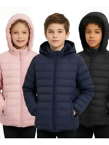Jaqueta Puffer Infantil Forrada Pelinhos Bobojaco Inverno Preto 12