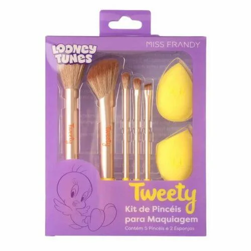 Kit com 5 Pincéis e 2 Esponjas Piu Piu - Miss Frandy