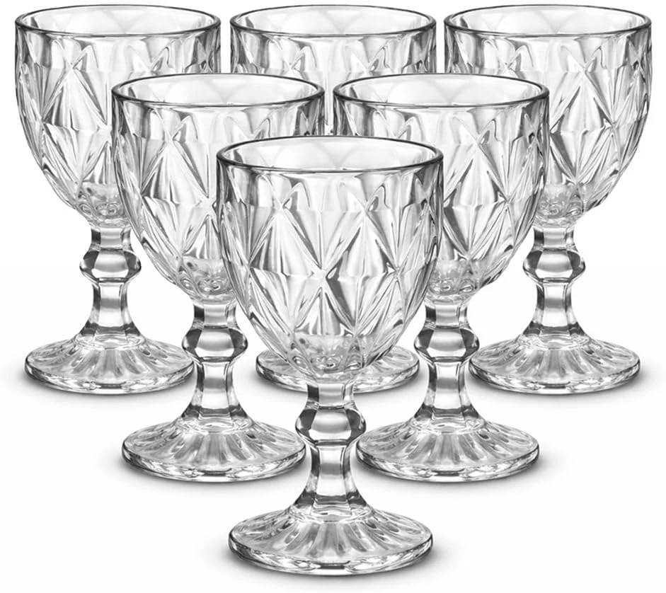 Jogo de 6 Taças de Vidro Diamond Transparente 315ml Design Elegante e Resistente Ideal para Suco Água Refrigerante Drinks e Café Transparente para Cozinha Bar e Restaurante
