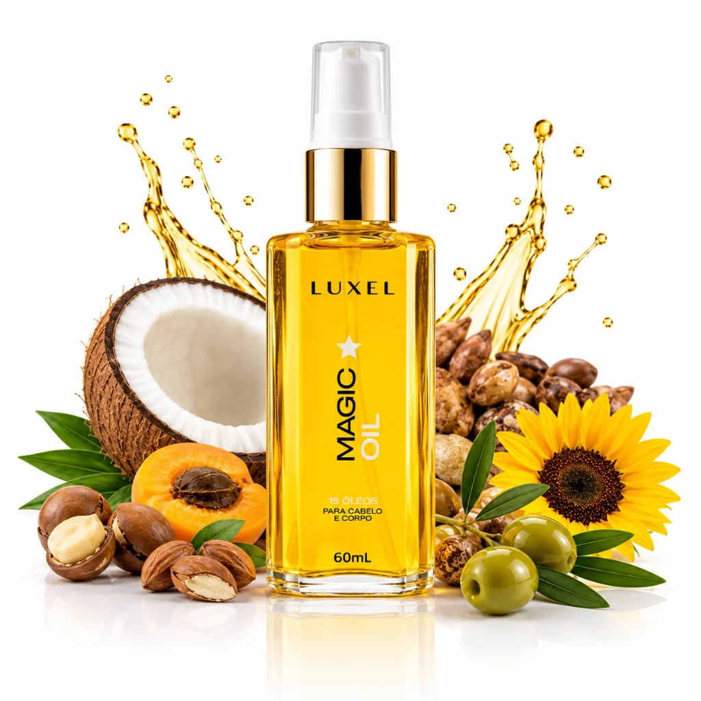 15 Óleos em 1 só frasco - Óleo Capilar e Corporal -  Magic Oil - Óleo Multifuncional - 60ml - LUXEL