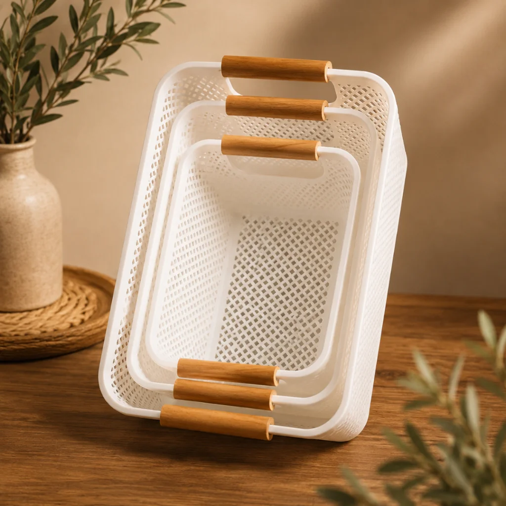 Kit Cesto organizador com alças em bambu – Multiuso para casa, banheiro, lavanderia e escritório