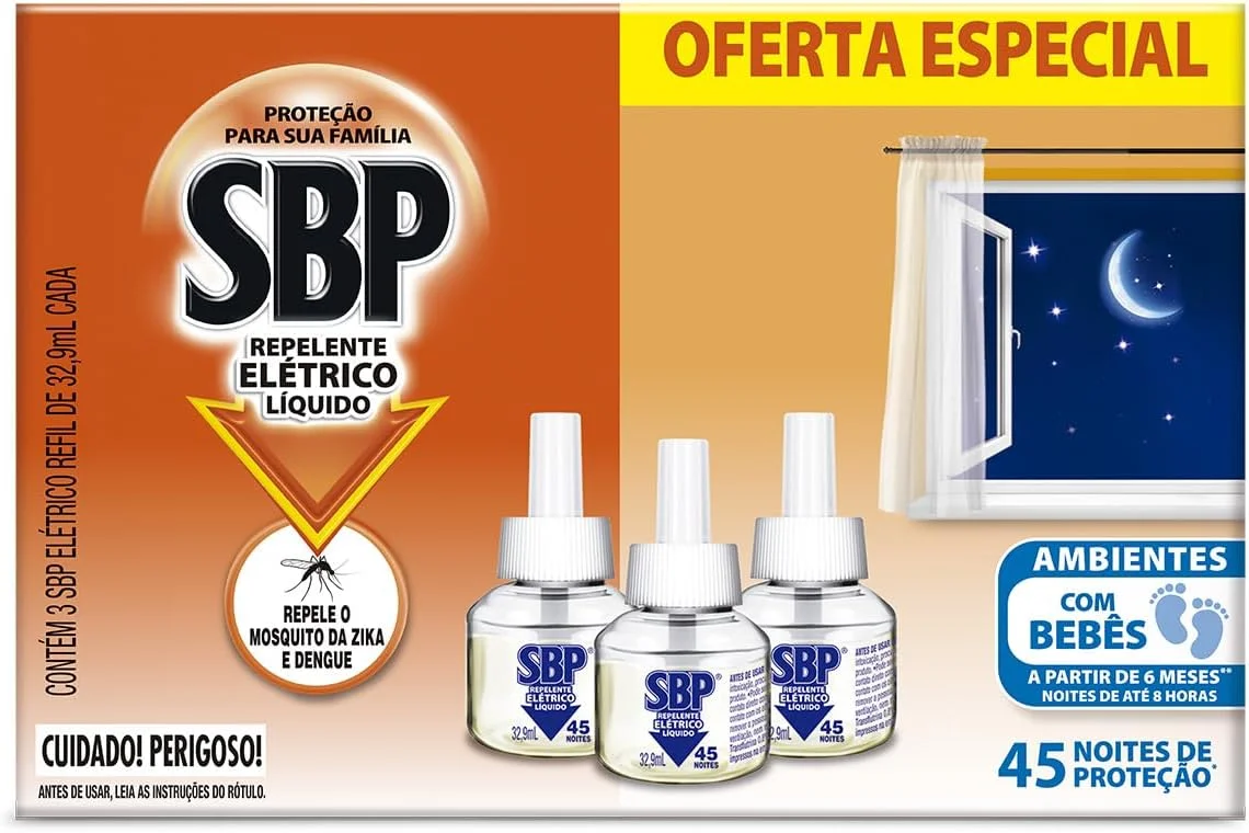 Repelente Líquido Elétrico SBP Refil - Caixa c/ 3 Unidades 32,9ml cada