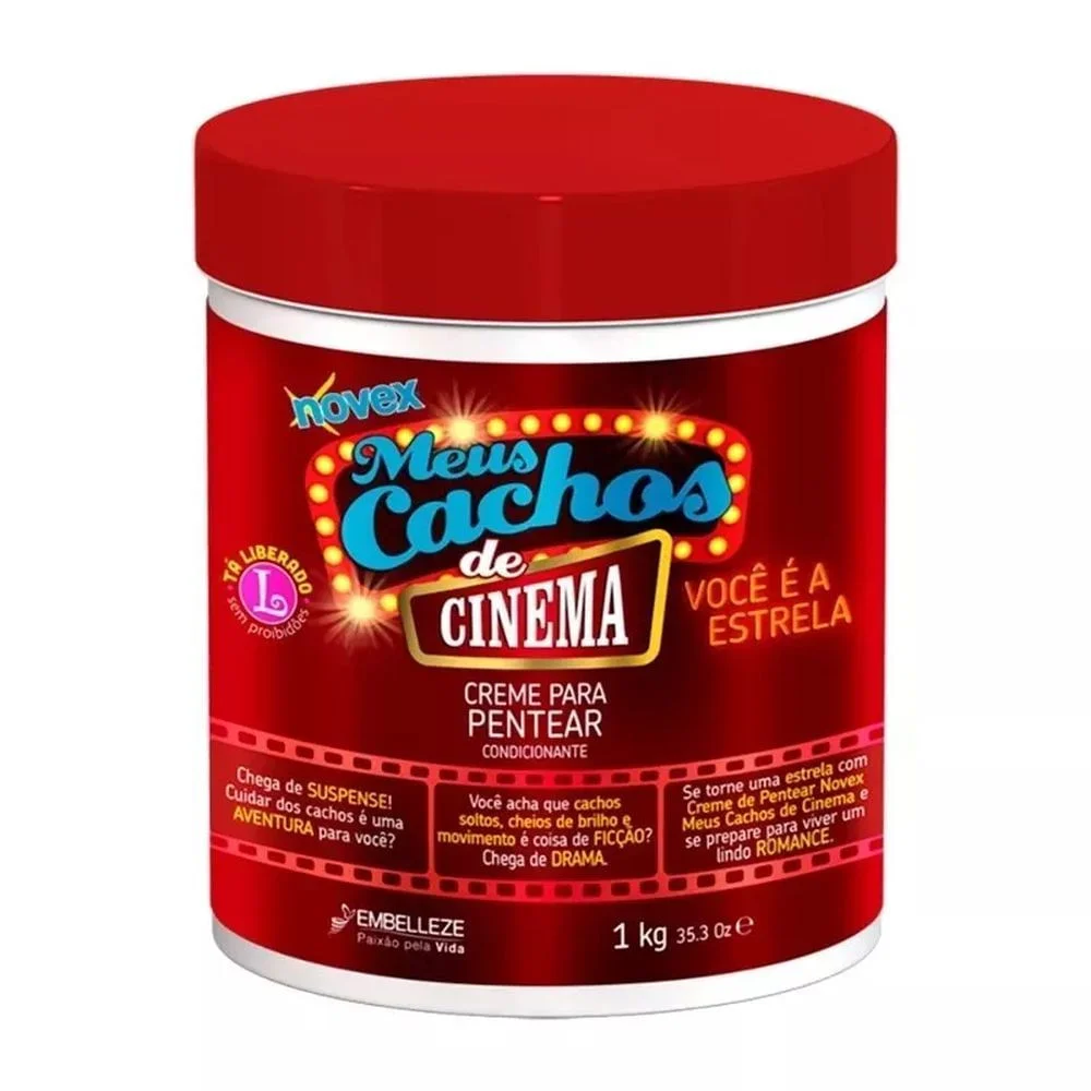 Creme para Pentear Nutrição 1kg Novex Meus Cachos de Cinema Cabelos Cacheados e Crespos Vegano Creme para Pentear Novex Meus Cachos de Cinema 1kg