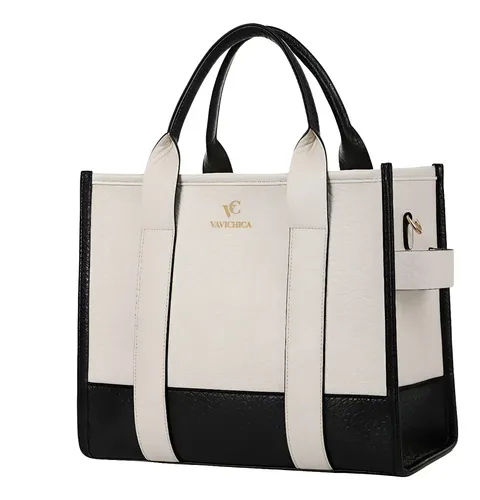 Bolsa Tote Vavichica Grande Preto E Branco De Pu Para Mulher Preto/branco Liso Níquel
