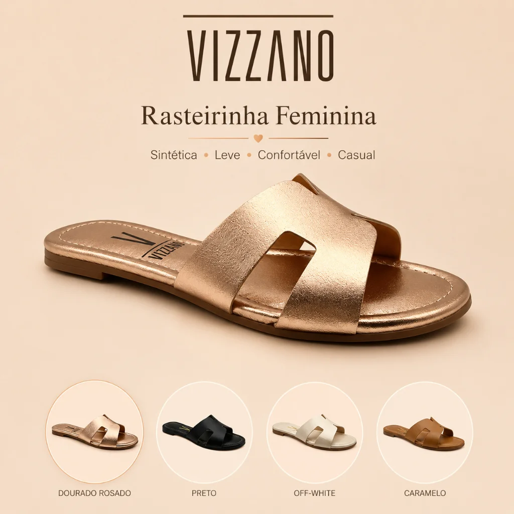 Sandália Rasteirinha Vizzano Feminina Sintética Leve Confortável Casual
