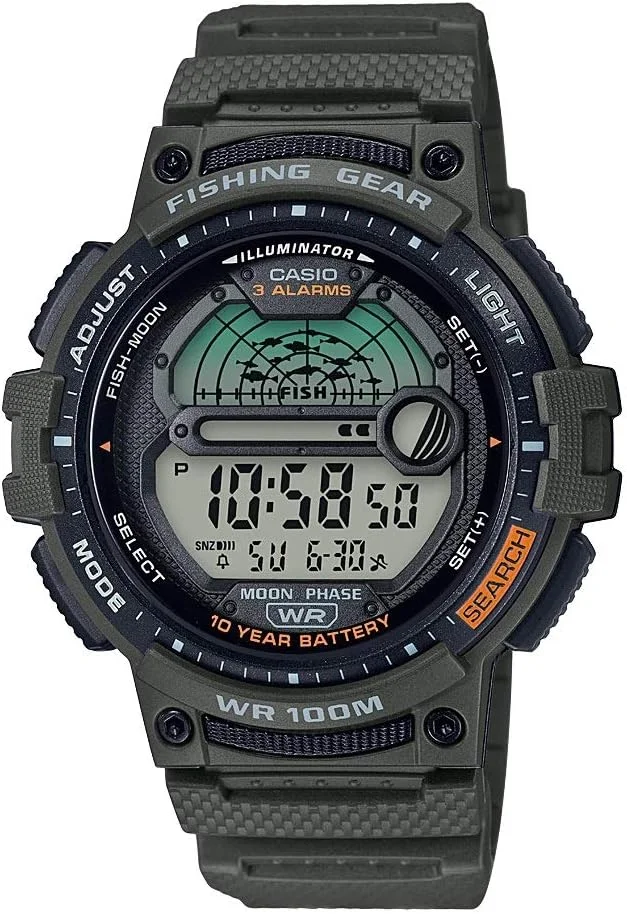 Relógio de quartzo Casio com temporizador, para pesca, com pulseira de resina