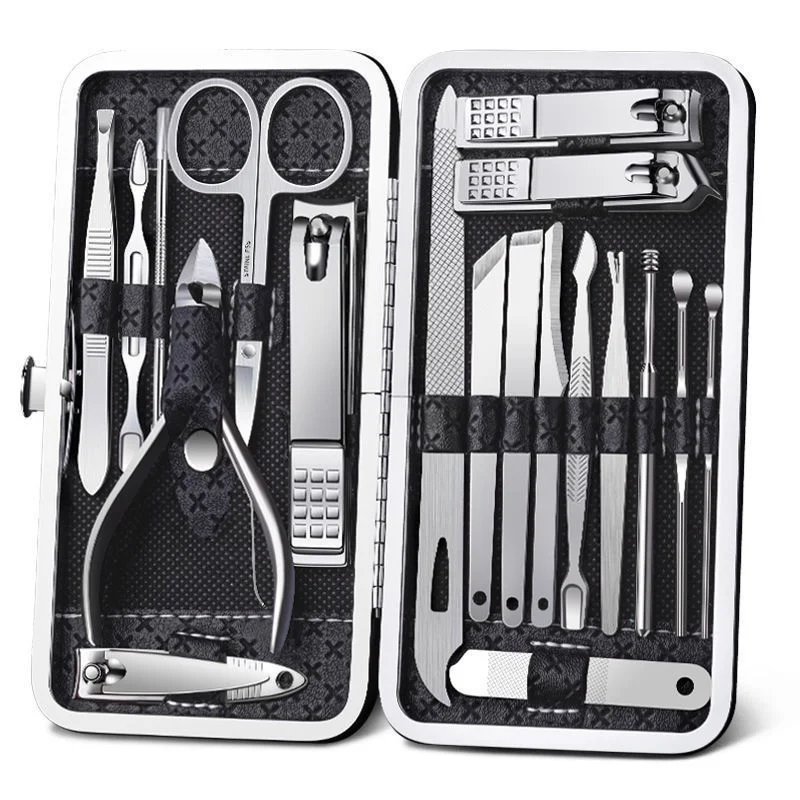 Kit  Cortador De Unha Manicure Portatil Estojo Pinca Tesoura C/Organizador de couro de luxo