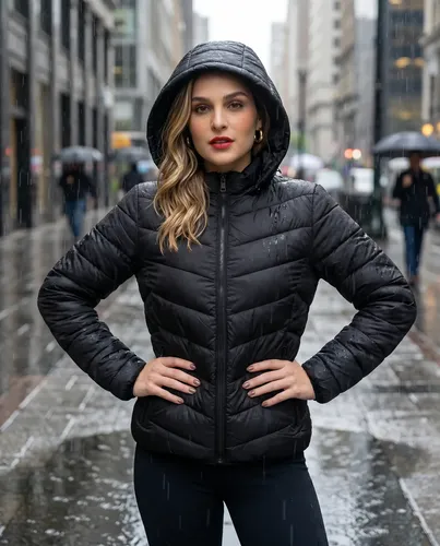 Jaqueta Feminina Puffer Bobojaco Impermeável Com Capuz Nylon Preto M(38/40)
