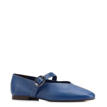 Sapatilha - Azul Couro Fivela Dourada