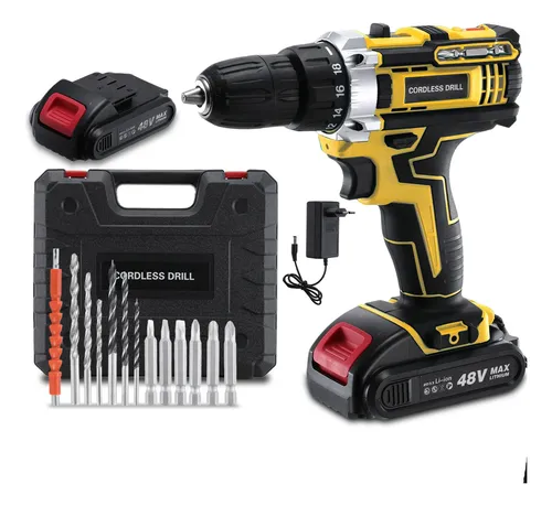 Furadeira Parafusadeira 48v 2 Baterias Profissional  Kit Amarelo 48v 60hz