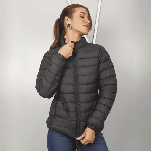 Jaqueta Feminina Nylon Forrada Pelúcida Impermeável Gola Preto Gg