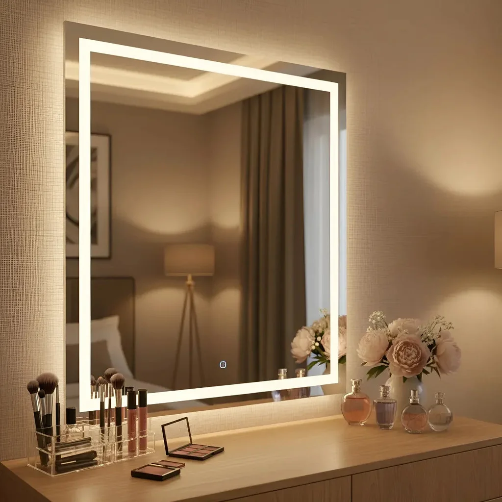Espelho com Touch e Led 3 Cores 40x60 Jateado Retangular Para Presente