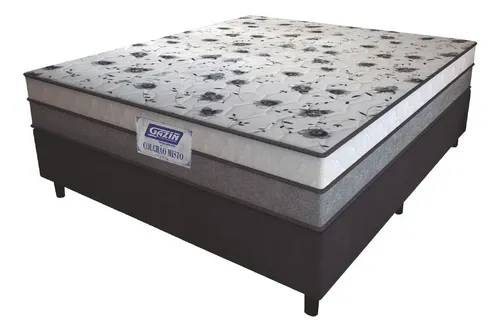 Gazin Cama Box Casal Colchão Espuma D33 Fort 138x188x59cm Suporta Até 150kg Por Pessoa Cinza/branco