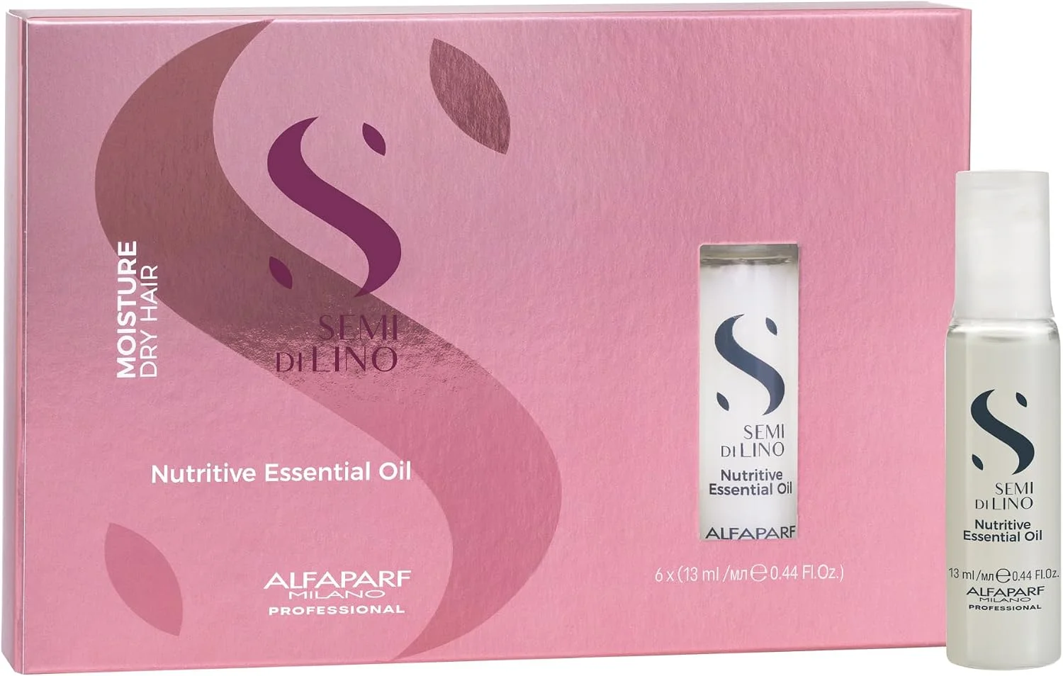 Alfaparf Milano Semi Di Lino Moisture Óleo Essencial Nutritivo para Cabelos Secos - Nutre, Suaviza e Hidrata - Contém 06 Ampolas - Qualidade de Salão Profissional