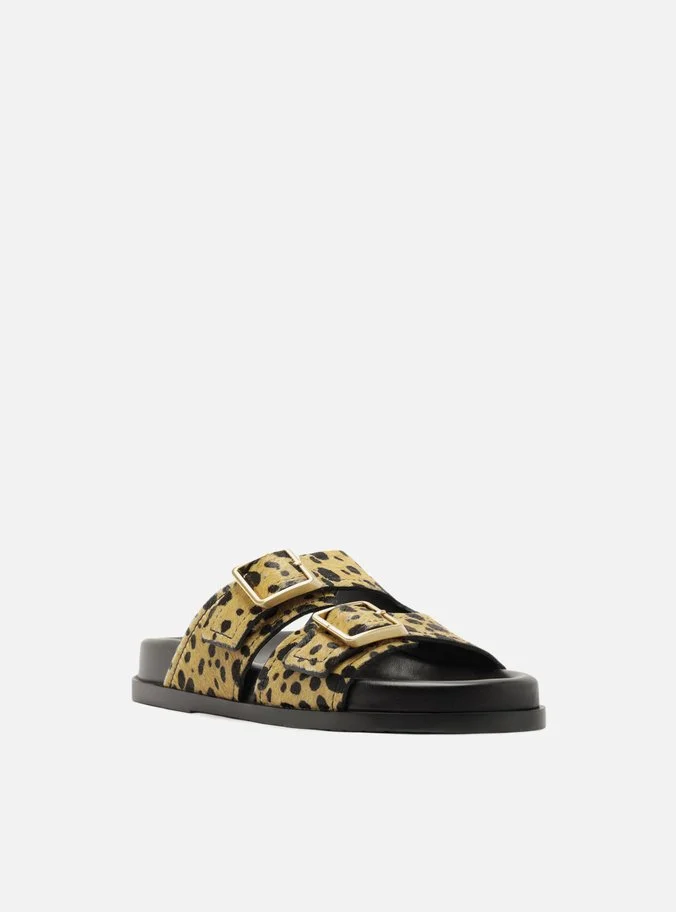 Sandália Papete Animal Print Natural Tiras Fivelas