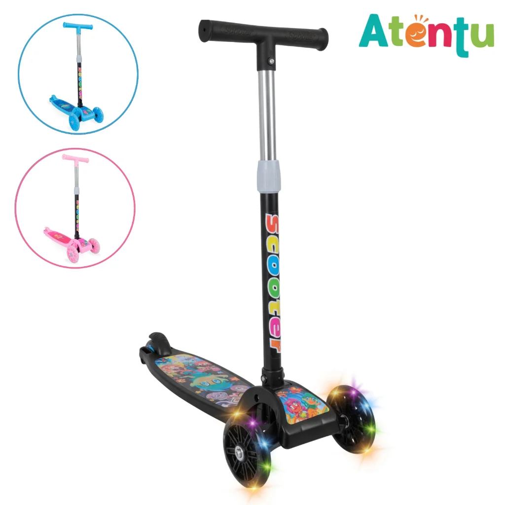 Patinete infantil 3 rodas com led luzes dobrável ajustável menino menina